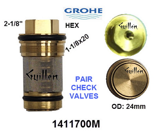 Grohe 1411700M;;__ 2-1/8in Hex; Check valve cartridge with strainer (pair); in Unfinish; Replaces 14117000