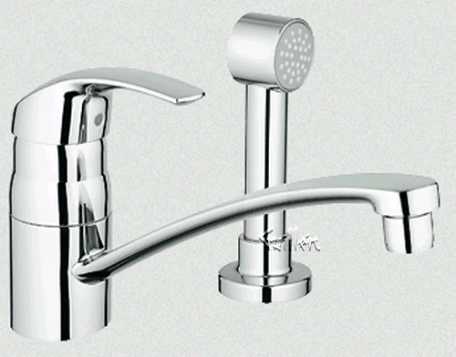 Grohe 31134001; Eurosmart; single lever handle kitchen faucet sink 2 hole side sprayer; in Chrome; Discontinued Product