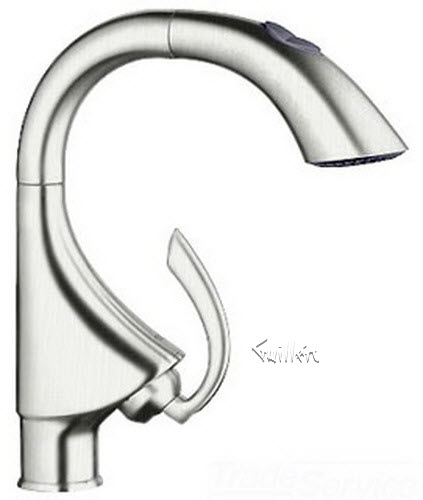Grohe 32073DC0; K4; High ProfilePull Down dual spray kitchenfaucet; in SuperSteel; Discontinued Product