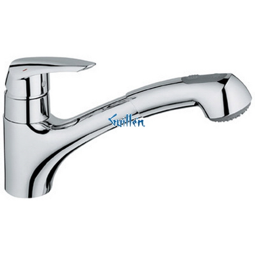 Grohe 33330001; Eurodisc; Low Profile Pull Out with Dual Spray kitchen faucet; in Chrome Starlight; Discontinued Product