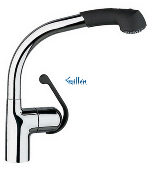 Grohe 33737IB0; LadyLux Plus; High Profile Pull Down dual spray kitchen faucet; in Chrome/Soft Black; Discontinued Product