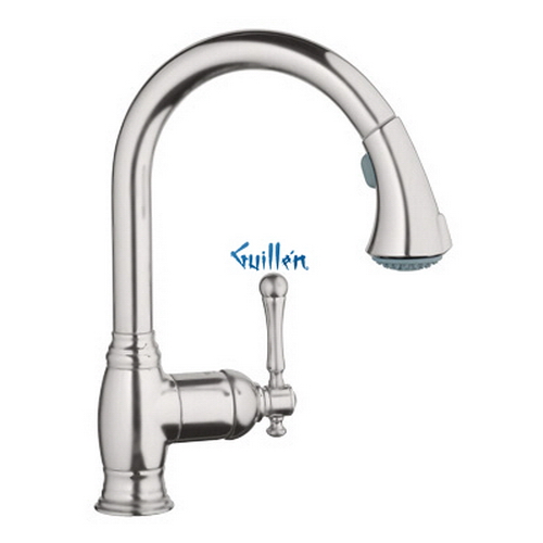 Grohe 33870EN0; Bridgeford; High Profile Pull Down dual spray kitchen faucet; in Infinity Brushed Nickel; Discontinued Product