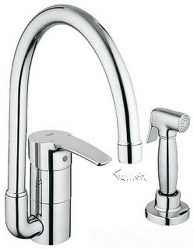 Grohe 33980001; Eurostyle; 2 hole High Profile with side spray kitchen faucet; in Chrome Starlight; Discontinued Product