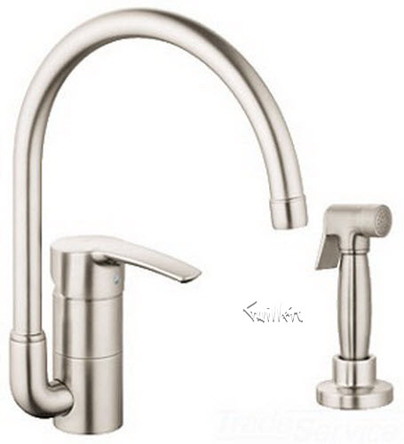 Grohe 33980EN1; Eurostyle; 2 hole High Profile with side spray kitchen faucet; in Infinity Brushed Nickel; Discontinued Product