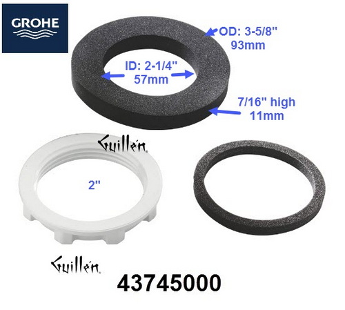 Grohe 43745000; GroheDal; Rubber seal kit for flush valve OD: 3-5/8in x ID: 2-1/4in x 7/16in; Unfinish