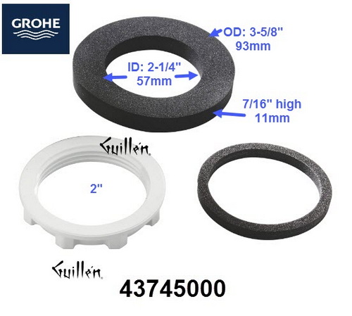 Grohe 43745000;;__ 3-5/8in 2-1/4in; Rubber seal kit for bottom of flush valve; Unfinish