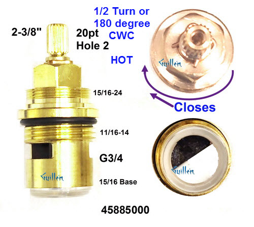 Grohe 45885000;;__ 2-3/8in 20pt; Hot cwc 1/2 turn ceramic cartridge for high volume; in Unfinish