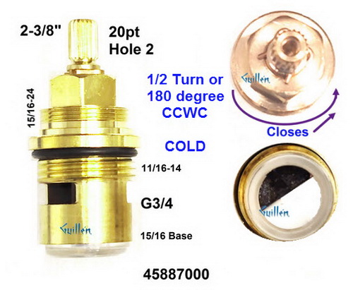 Grohe 45887000;;__ 2-3/8in 20pt; Cold ccwc 1/2 turn ceramic cartridge for high volume; in Unfinish