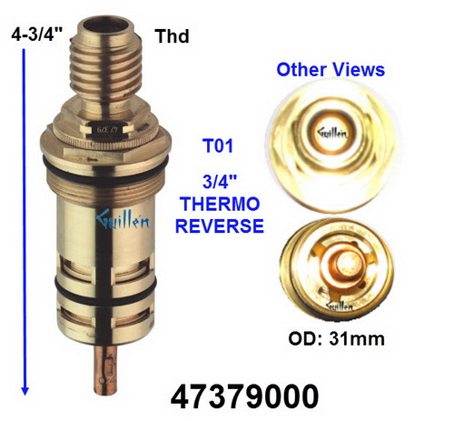 Grohe 47379000; Grohtemp;__ 4-3/4in Thrd; Reverse thermostatic cartridge 3/4in valve; in Unfinish