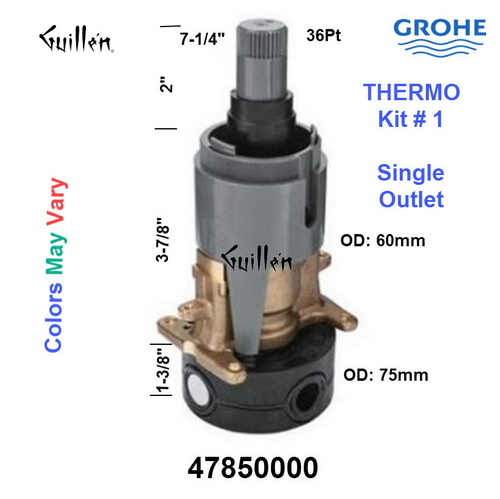 Grohe 47850000;;__ 7-1/4in 36pt; Thermostatic cartridge kit #1 for bath shower used with one apllication with turn off; in Unfinish