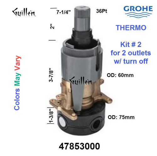 Grohe 47853000;;__ 7-1/4in 36pt; Thermostatic cartridge kit #2 for bath shower used with two aplications with turn off; in Unfinish
