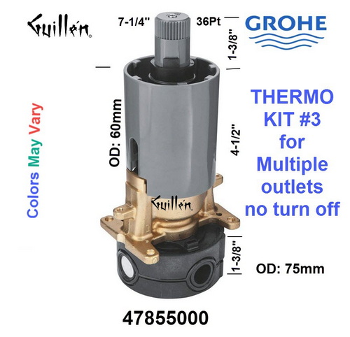 Grohe 47855000;;__ 7-1/4in 36pt; Thermostatic cartridge kit #3 for bath shower with multiple aplications no turn off; in Unfinish