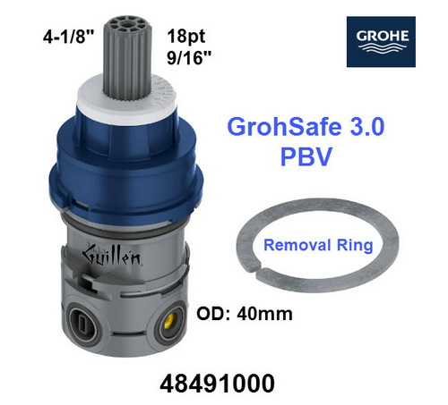 Grohe 48491000; Grohsafe;__ 4-1/8in 18pt; pressure balance cartridge 3.0 cartridge with removal ring; in Grey / Blue