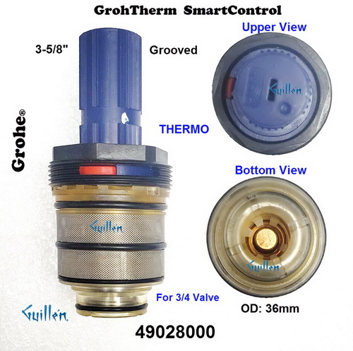 Grohe 49028000;;_ 3-5/8in Grooved; Thermostatic cartridge compact for 3/4 valve; in Unfinish