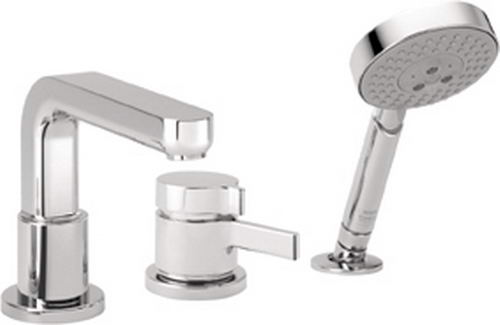 Hansgrohe Axor; 04126; Tub deck filler valve trim 3 hole thermostatic single lever handle with hand spray head; Series Metris S