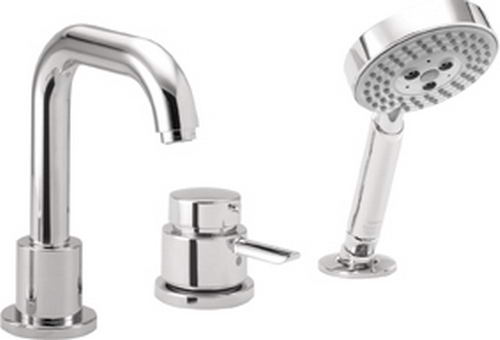 Hansgrohe Axor; 04128; Tub deck filler valve trim 3 hole thermostatic single lever handle with hand spray head; Series Focus S