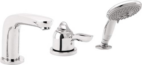 Hansgrohe Axor; 04129; Tub deck filler valve trim 3 hole thermostatic single lever handle with hand spray head; Series Solaris E