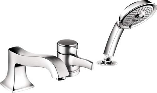 Hansgrohe Axor; 04132; Tub deck filler valve trim 3 hole thermostatic single lever handle with hand spray head; Series Metris C