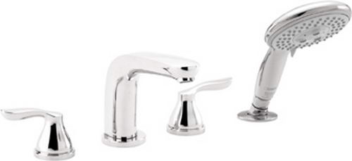 Hansgrohe; 04171; Tub deck filler valve trim 4 hole dual lever handle with hand spray head; Series Solaris E