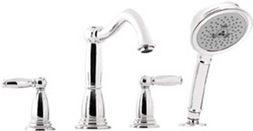 Hansgrohe; 06046; Tub deck filler valve trim 4 hole dual lever handle with hand spray head; Series Tango C