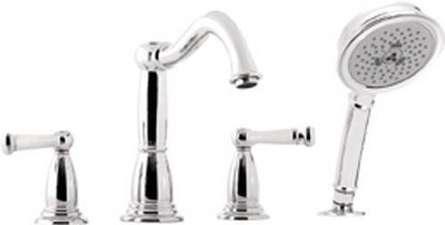 Hansgrohe; 06047; Tub deck filler valve trim 4 hole dual lever handle with hand spray head; Series Tango C