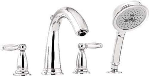 Hansgrohe; 06123; Tub deck filler valve trim 4 hole dual lever handle with hand spray head; Series Swing C
