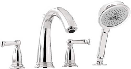 Hansgrohe; 06124; Tub deck filler valve trim 4 hole dual lever handle with hand spray head; Series Swing C