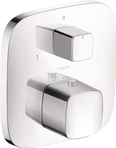 Hansgrohe; 15771; Shower thermostatic valve trim with shut off and diverter square handle; Series PuraVida