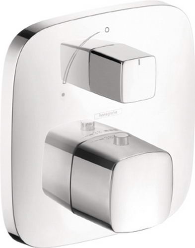 Hansgrohe; 15775; Shower thermostatic valve trim with shut off and diverter square handle; Series PuraVida
