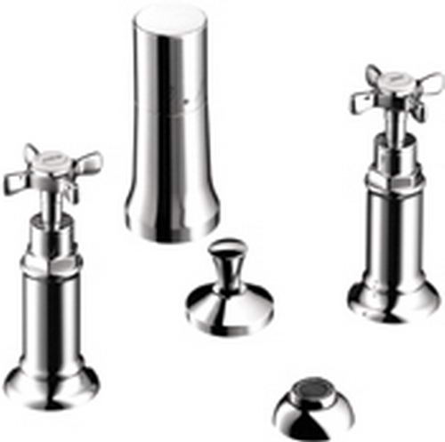 Hansgrohe Axor; 16521; Bidet faucet trim widespread dual cross handles with vertical spray and vaccum breaker; Series Montreux