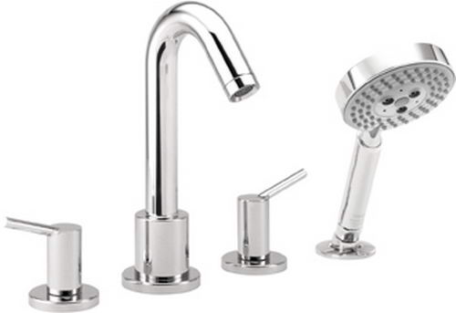 Hansgrohe; 32314; Tub deck filler valve trim 4 hole dual lever handle with hand spray head; Series Talis S