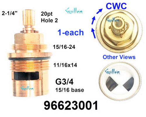 Hansgrohe 96623001;;__ 2-1/4in 20pt; Hot cwc; 1/4 Turn ceramic cartridge for 3/4 volume control; in Unfinish; Replaces 96223001; 30636110; RP36473