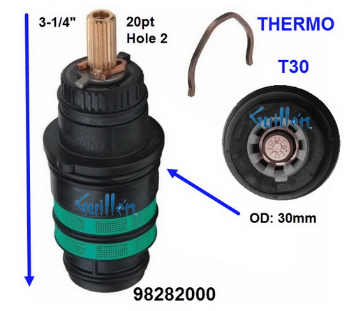 Hansgrohe 98282000;;__ 3-1/4in 20pt; Thermostatic cartridge T30; in Unfinish; Replaces 98282001