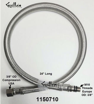 Hickarus 1150710; ; Stainless Steel Braided Water Connector M10 thread MALE X 3/8"x 24" hose ; in Stainless Steel