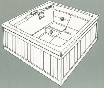 Jacuzzi 5600000 Caressa (R); 1985 Spa 4 AMH jets .75 hp 2- speed pump motor 115 volt technical part breakdown owner manuals Specifications Catalog  6497000