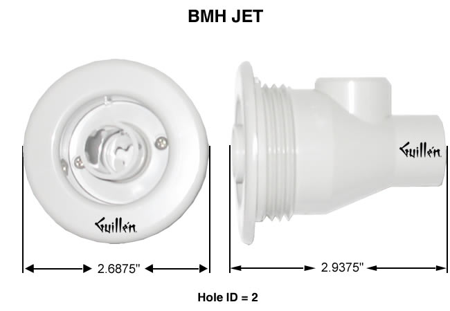 Jacuzzi 8489940; BMH Jet; Assembly less holding nut; in White   8411940; 8412940; 8413940; 8487000