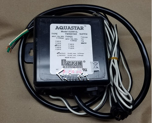 Jacuzzi Aquastar U(2001)L; ; Bath light 'Ryan industries twinstar air actuated air transformer 120v to 12 v.; in Black ** No Return**