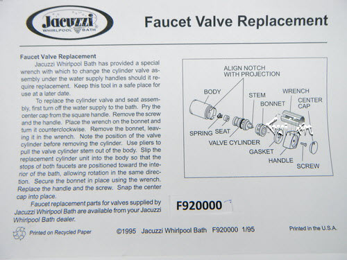 Jacuzzi F920000; Rainbow; faucet valve replacement instruction; in White