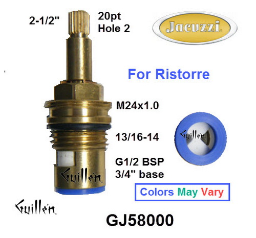 Jacuzzi GJ58000; Ristorre;__ 2-1/2in 20pt; Hot cwc; 1/4 turn brass ceramic cartridge 1/2"" inch flow SL15TA90; in Unfinish