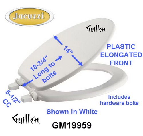 Jacuzzi GM19959; EL Std; Plastic toilet seat elongated front standard; in White; Replaces GM19940