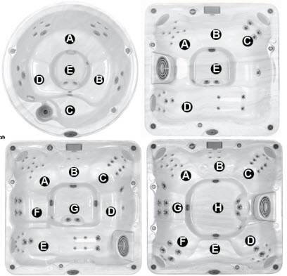 Jacuzzi J-200 Series ;; 2010 Spa technical part breakdown owner manuals specifications catalog Spa Models for J-210; J-230; J-270; J-280
