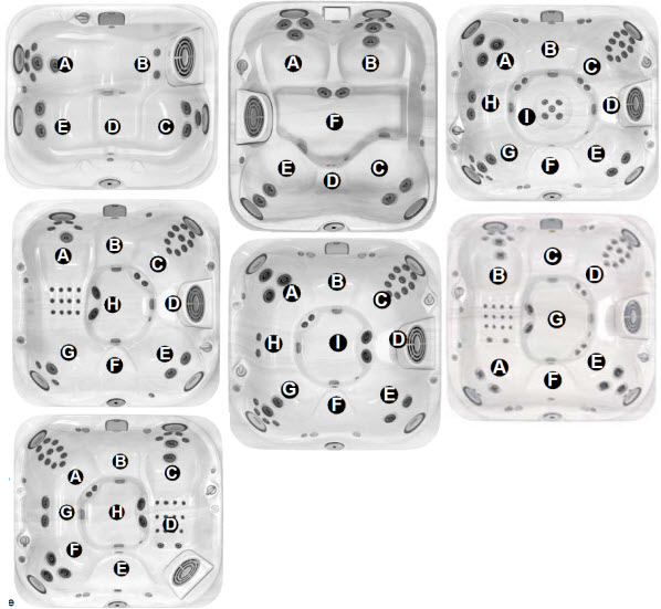 Jacuzzi J-300 Series ;; 2011 Spa technical part breakdown owner manuals specifications catalog Spa Models for J-315; J-325; J-335; J-345; J-355; J-365; J-375