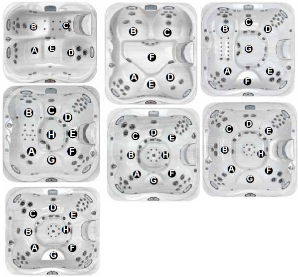 Jacuzzi J-300 Series ;; 2014 Spa technical part breakdown owner manuals specifications catalog Spa Models for J-315; J-325; J-335; J-345; J-355; J-365; J-375; J-385