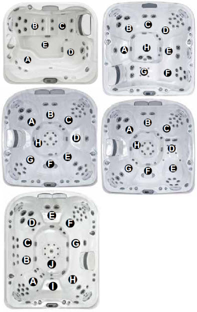 Jacuzzi J-400 Series ;; 2014 Spa technical part breakdown owner manuals specifications catalog Spa Models for J-415; J-425; J-465; J-470; J-480; J-495