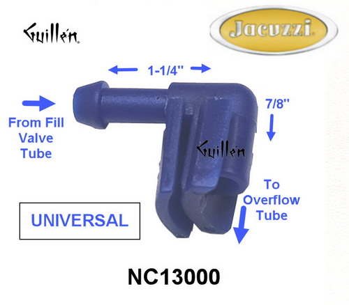 Jacuzzi NC13000;;__ 1-1/4IN X 7/8IN; Plastic overflow tube clip attaches fill hose to flush valve overflow tube; in Unfinish