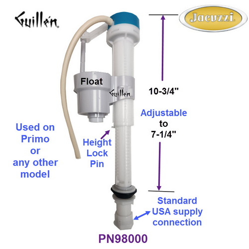 Jacuzzi PN98000; Primo; Toilet fill valve adjustable with build in float valve; in Unfinish