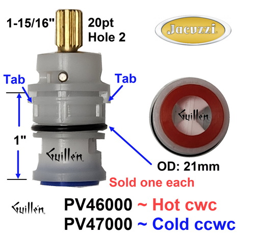 Jacuzzi PV46000; Piccolo; __ 1-15/16in 20pt; Hot cwc 1/4 Turn plastic cartridge; in Unfinish