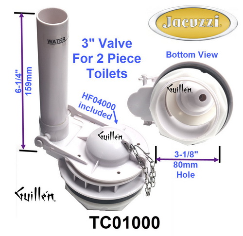 Jacuzzi TC01000; Primo; 3 inch toilet flush valve with flapper and chain; in Unfinish