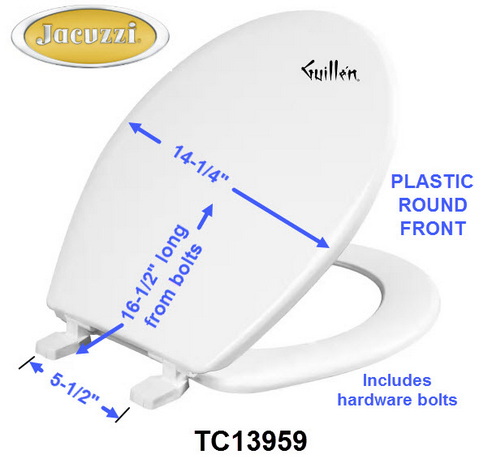 Jacuzzi TC13959; RF Std; Plastic toilet seat round front standard; in White