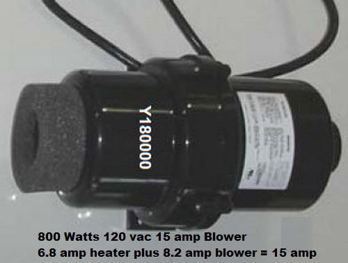 Jacuzzi Y180000;; Bath blower with 800 watt heater 120 volt vac 15 amp luxury air bath; Unfinish; Discontinued Product